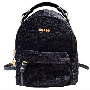 Able & Lula Black Velvet Mini Backpack With Embossed Hearts